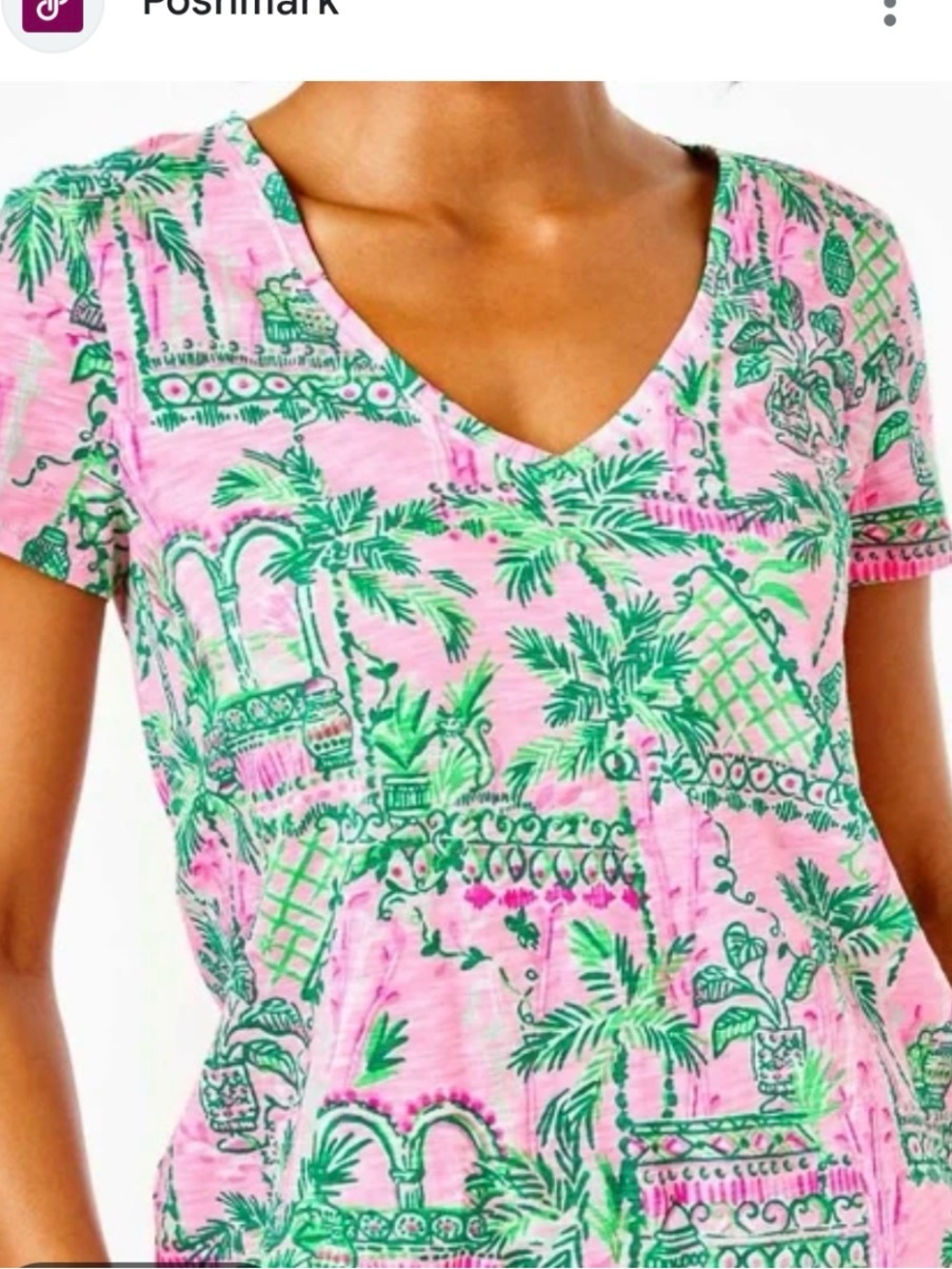 LILLY PULITZER ETTA V- NECK TEE T SHIRT TOP ALWAYS WORTH IT MANDEVILLA BABY S